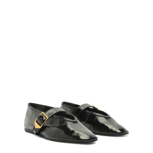 Courtney Buckle Patent Flat in Black
