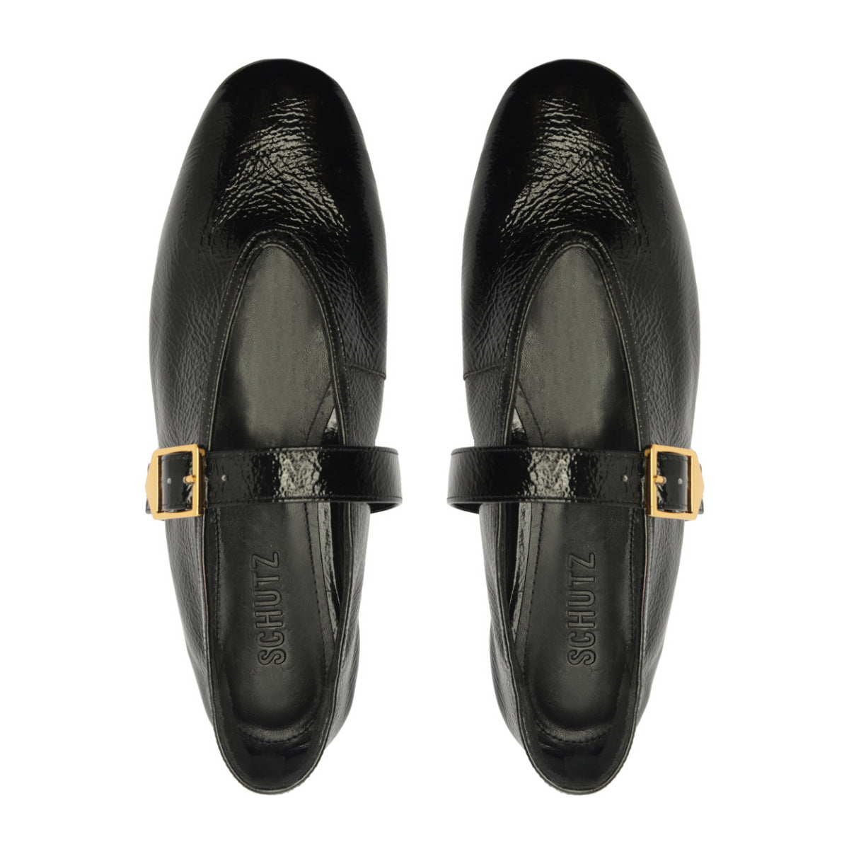 Courtney Buckle Patent Flat in Black