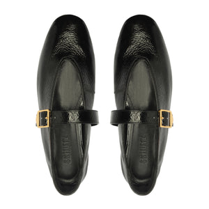 Courtney Buckle Patent Flat in Black