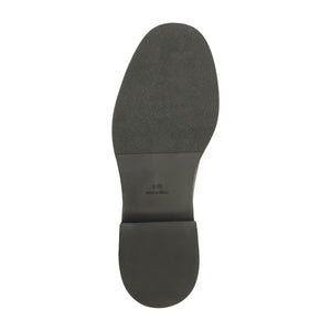 Bottom view of Bianca Leather Boot in Black showcasing the synthetic outsole and low block heel against a white background