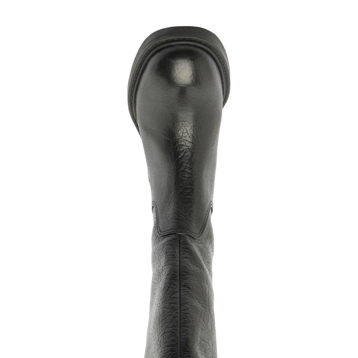 Top view of Bianca Leather Boot in Black showcasing its rounded opening and leather upper against a white background