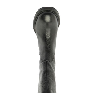 Top view of Bianca Leather Boot in Black showcasing its rounded opening and leather upper against a white background