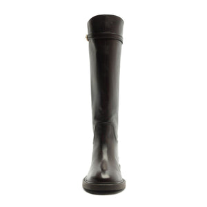 Front view of Bianca Leather Boot in Maplewood showcasing tall shaft and rounded toe with white background