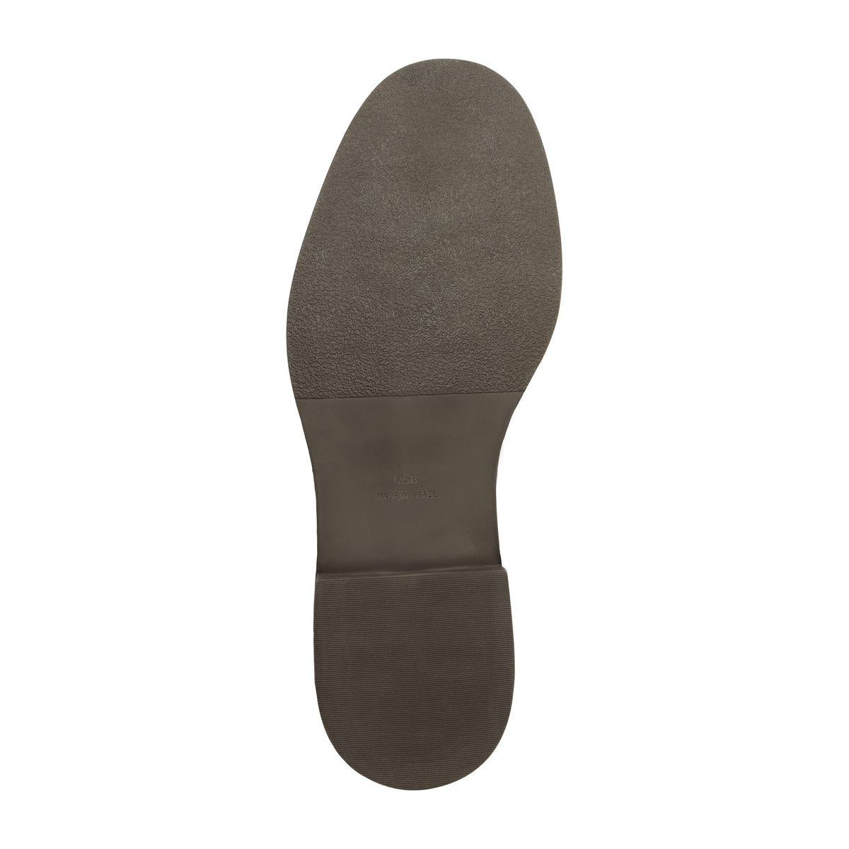 Bottom view of Bianca Leather Boot in Maplewood showcasing textured outsole with a white background