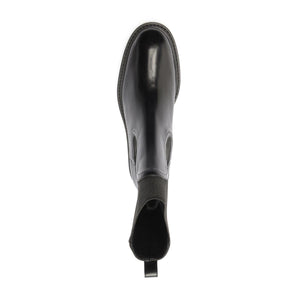 Top view of Olivia Bootie in Black showing its ankle shaft and heel on a white background