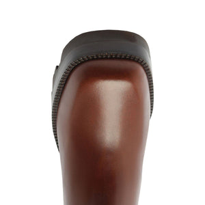 Top view of 240 leather bootie in warm toffee showcasing the smooth leather upper and stitched sole edge against a white background