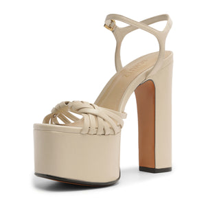 Tara Platform Leather Sandal in Sugar White
