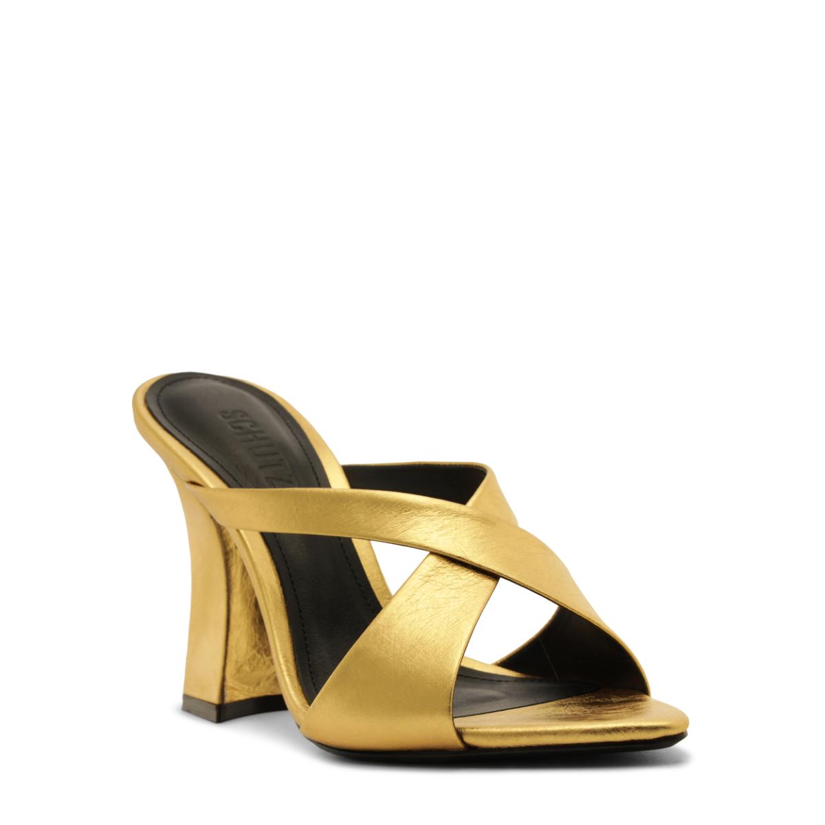Glenda Leather Sandal in Gold