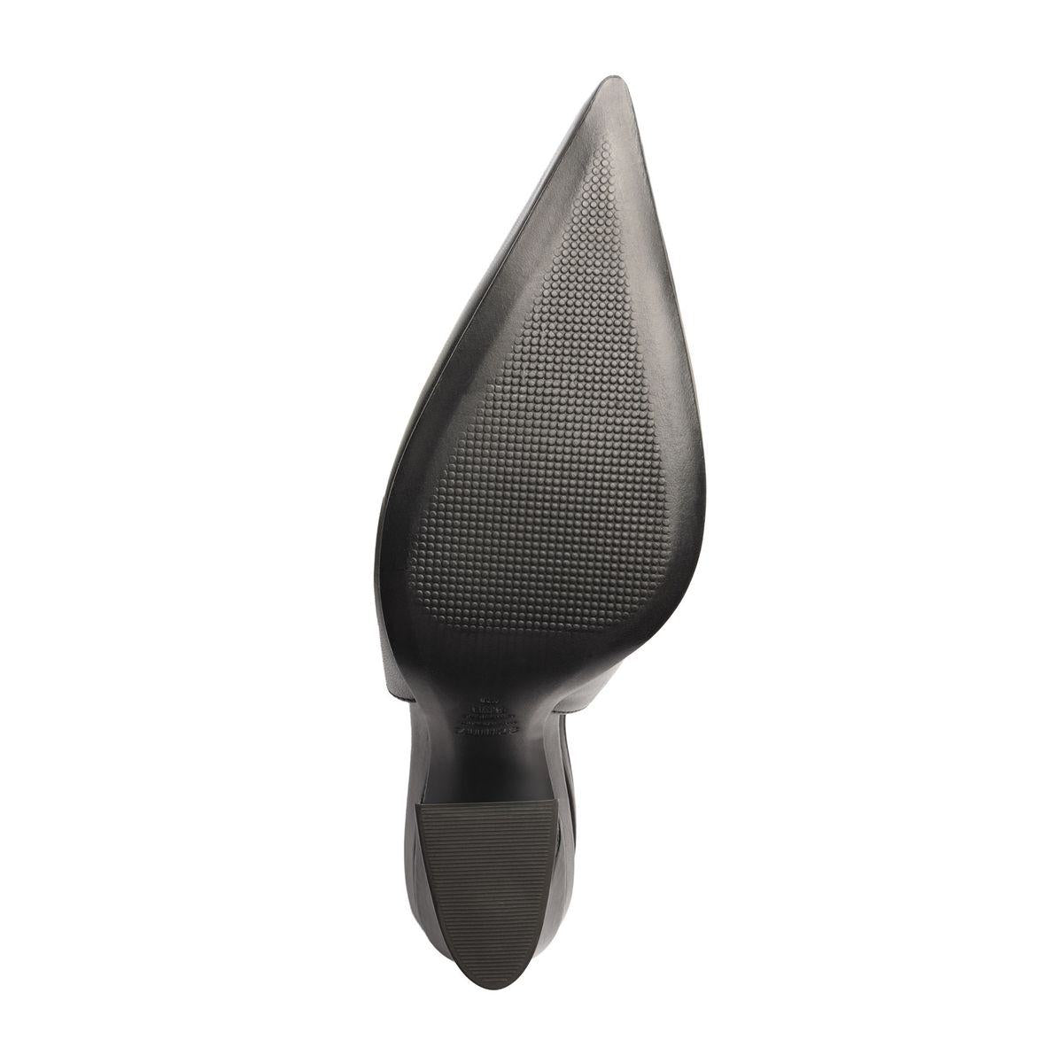 Bottom view of Lexi Sling Block Leather Pump in Black showcasing the leather outsole on a white background