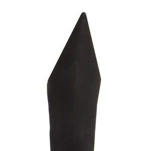 Close-up view of Siena Mid Bootie in Black showcasing pointed toe and leather upper against white background