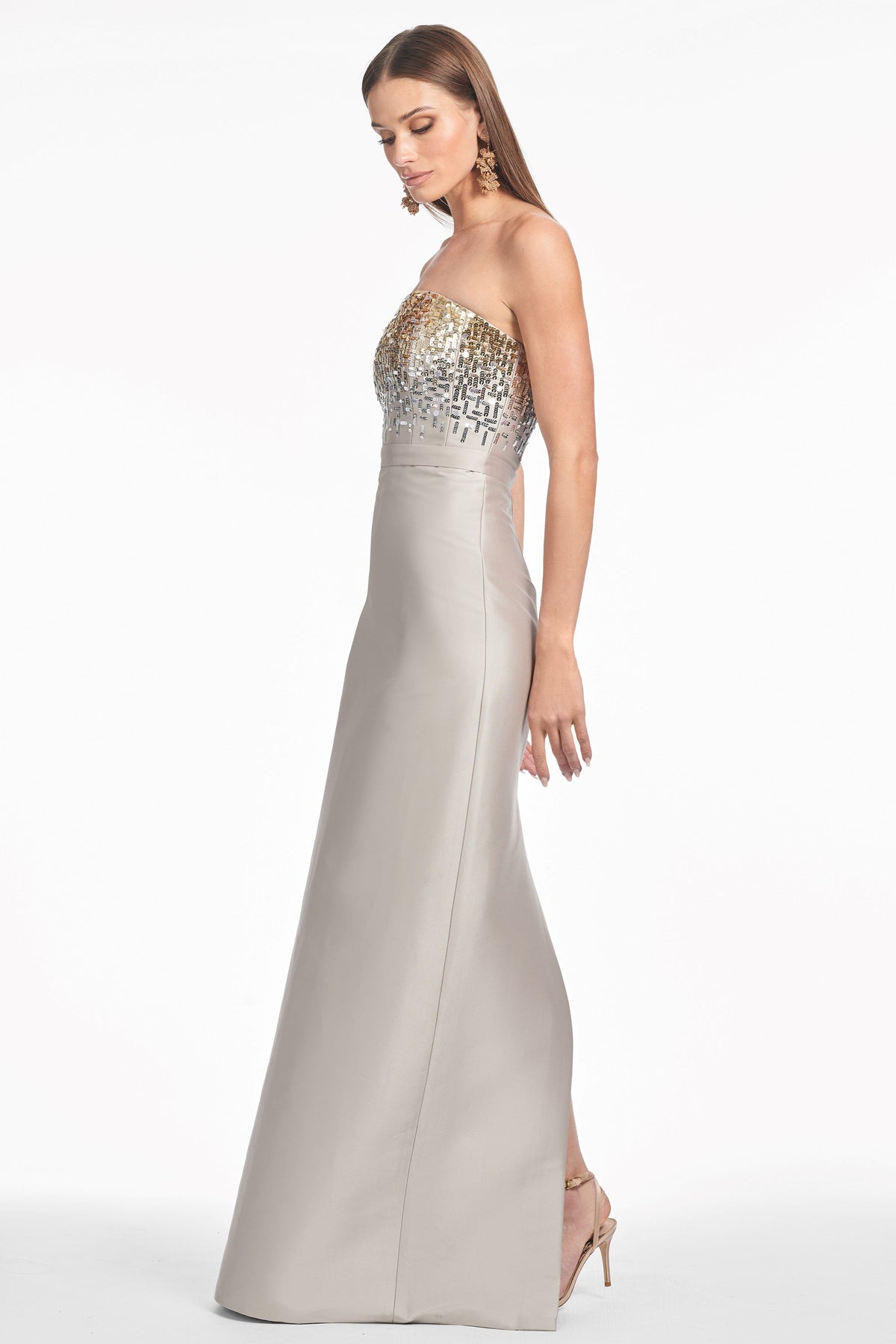 pewter prom dress Pewter full length ball gown prom dress