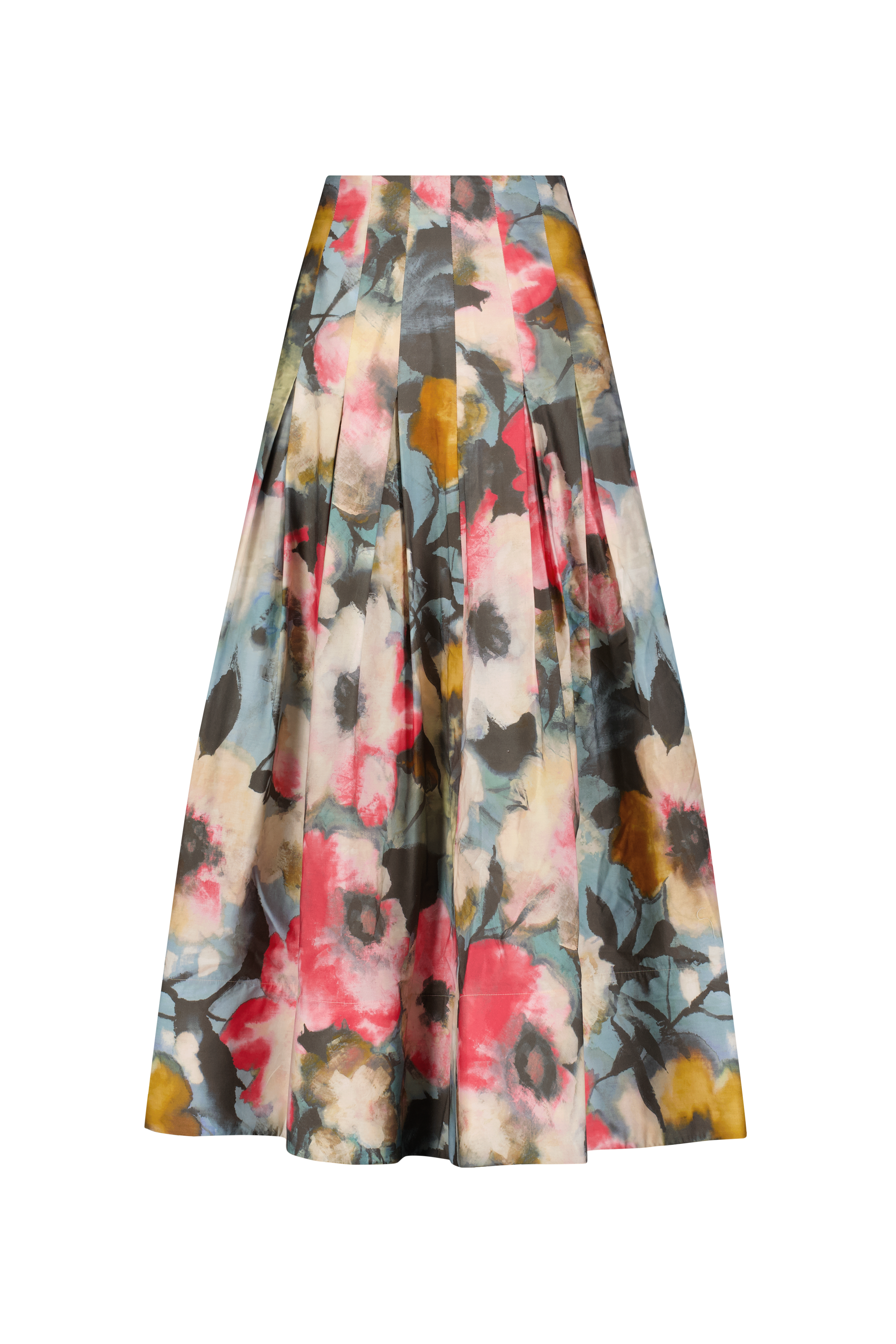 Floral Printed Cotton Full Skirt in Mist Multi