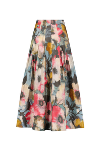 Floral Printed Cotton Full Skirt in Mist Multi