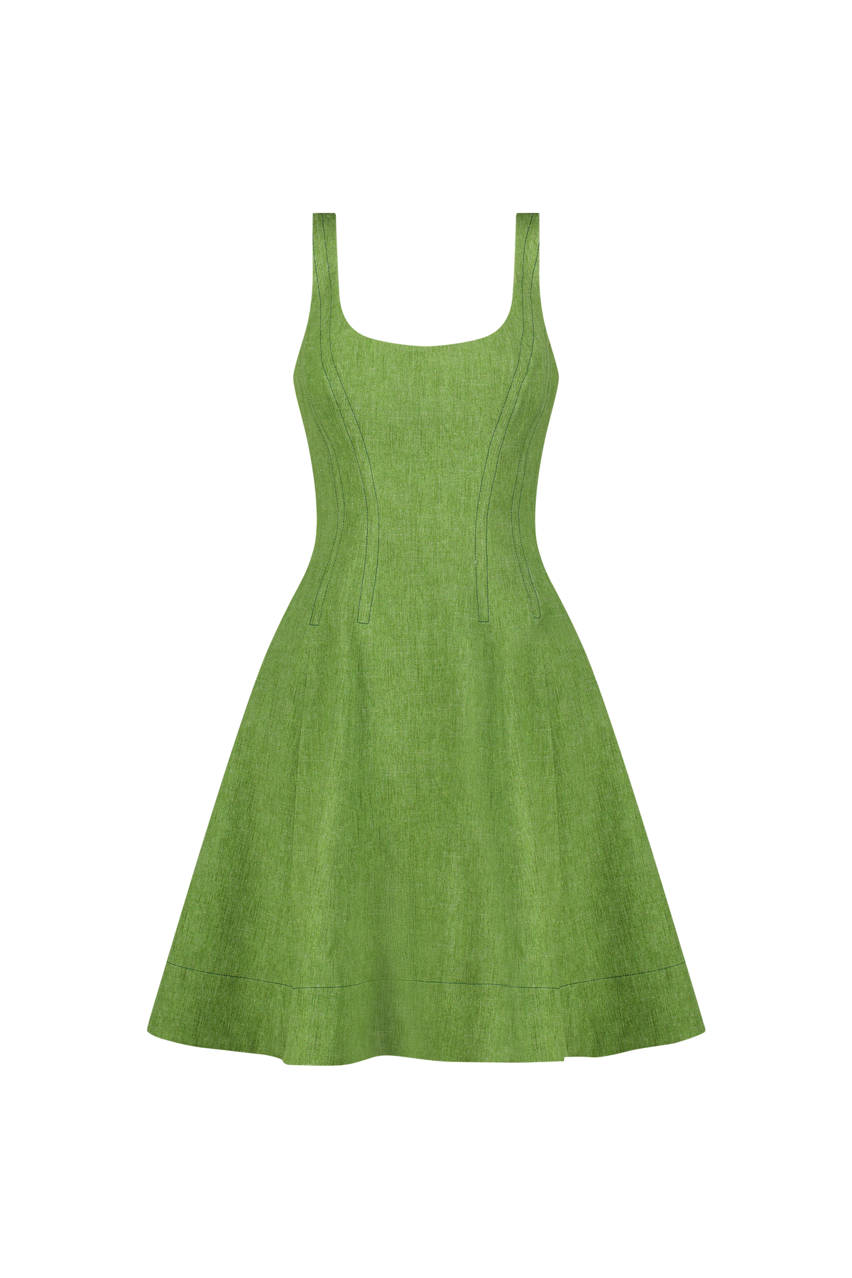 Stretch Denim Seamed Dress in Cactus