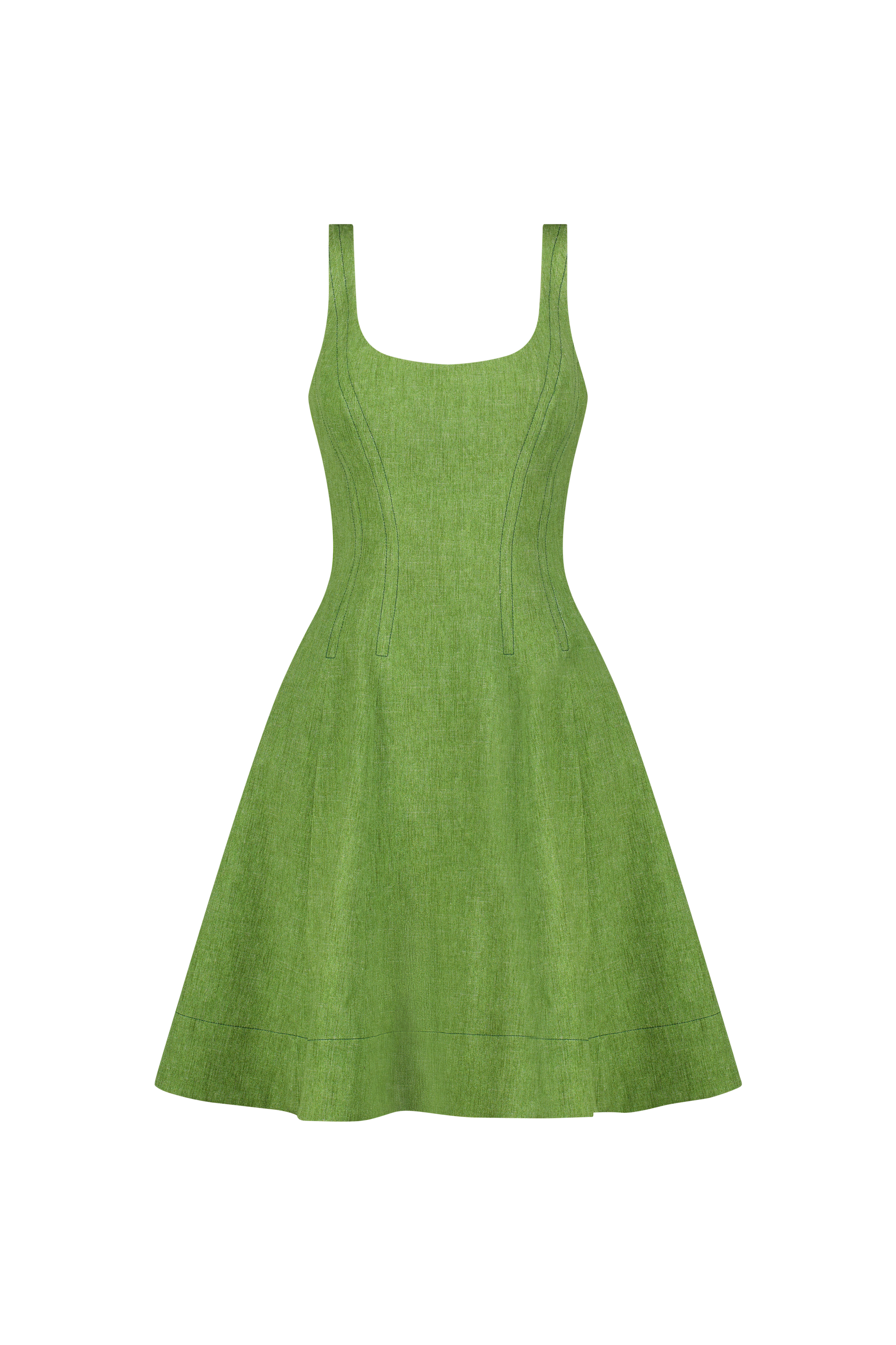 Stretch Denim Seamed Dress in Cactus