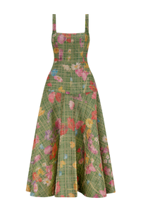Floral Raffia Square Neck Dress in Cactus