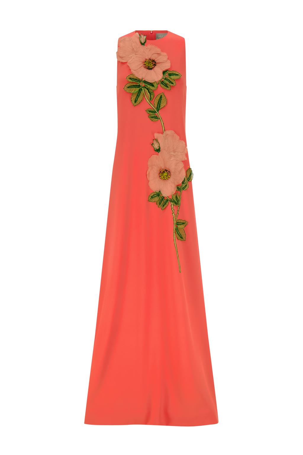 Peony Embroidered Fluid Crepe Francie Gown in Watermelon/Pink