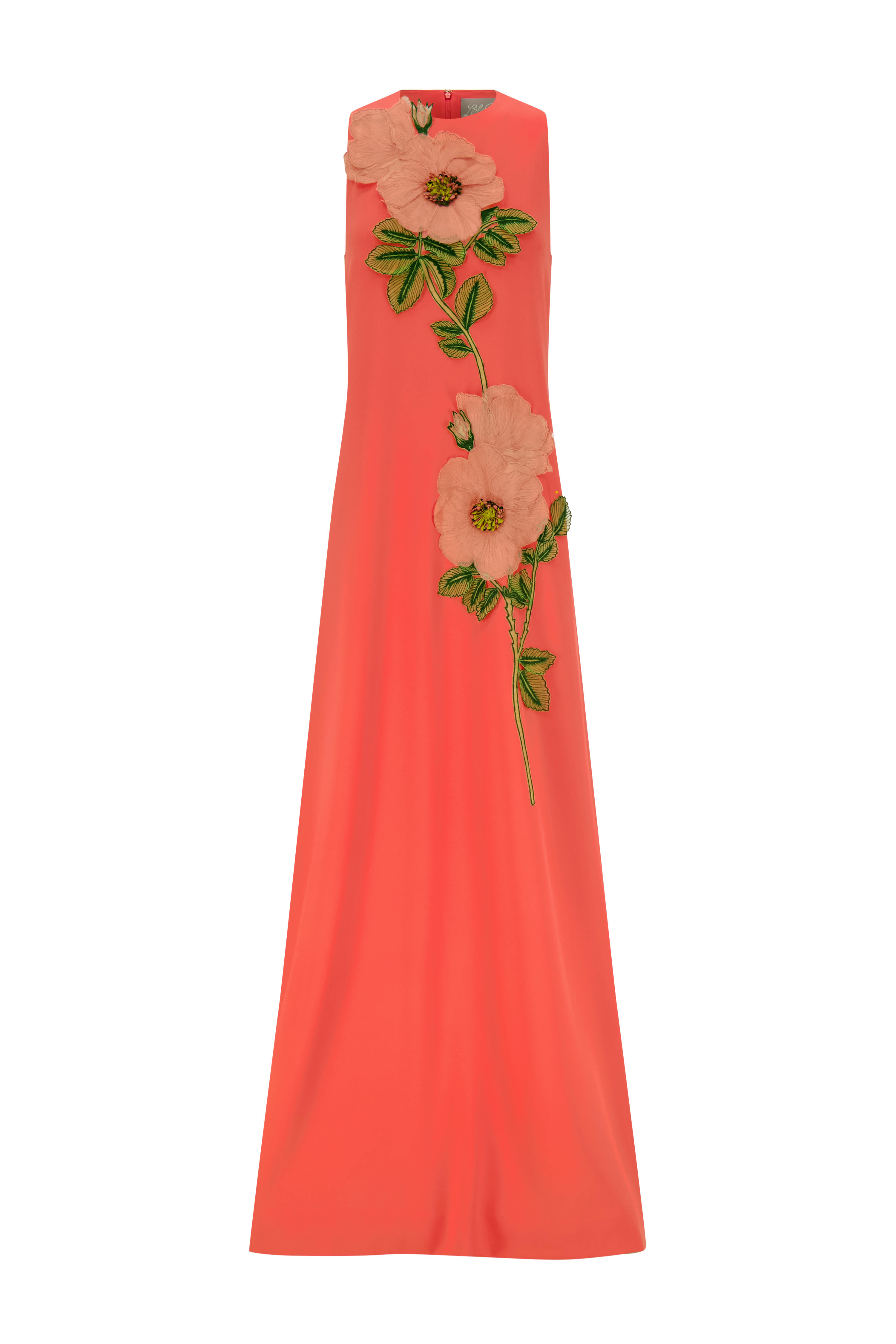 Peony Embroidered Fluid Crepe Francie Gown in Watermelon/Pink