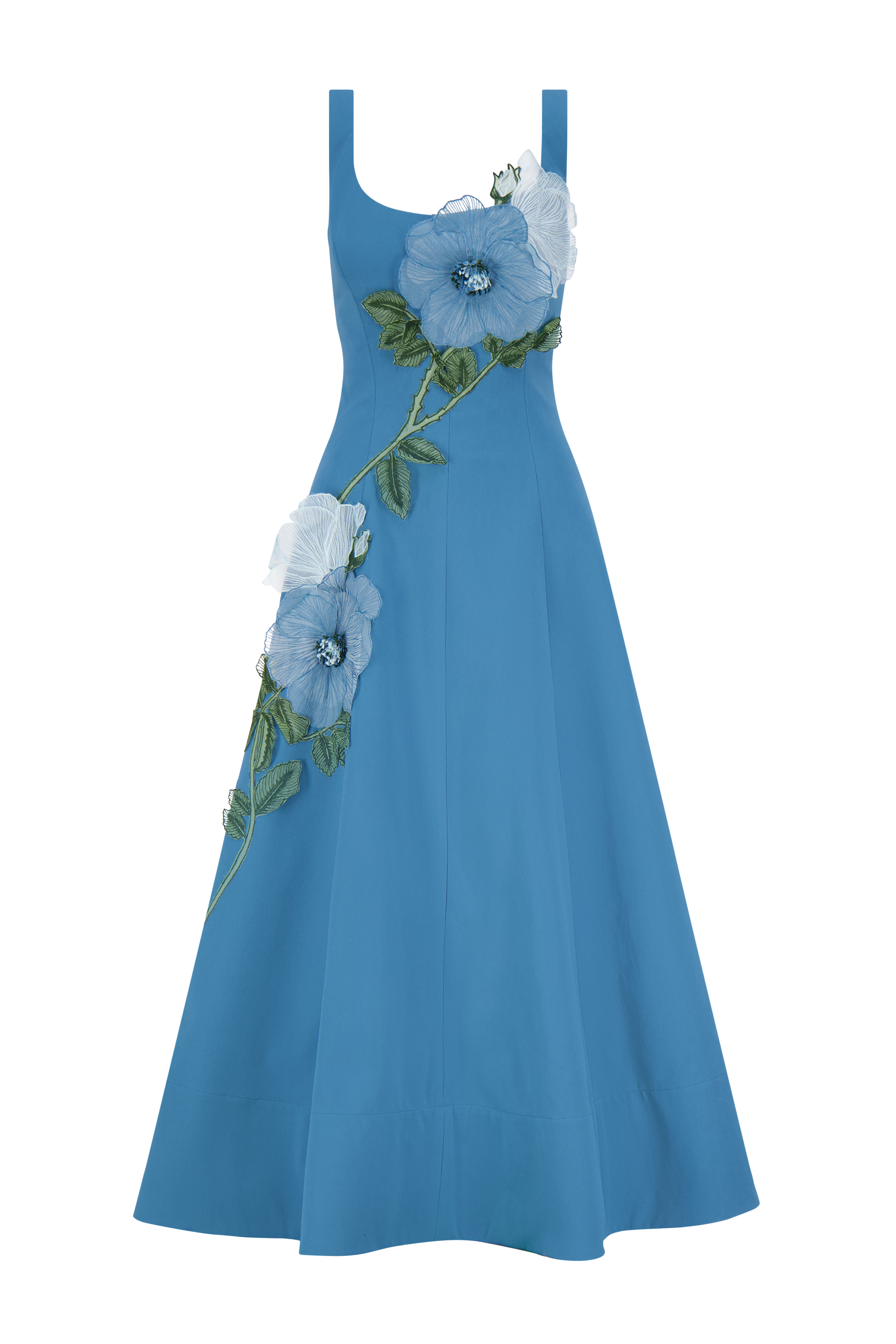 Peony Embroidered Stretch Cotton Full Dress in Mallard