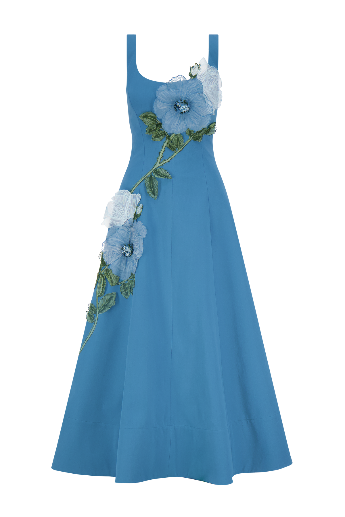 Peony Embroidered Stretch Cotton Full Dress in Mallard