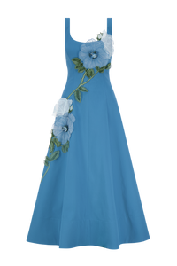 Peony Embroidered Stretch Cotton Full Dress in Mallard