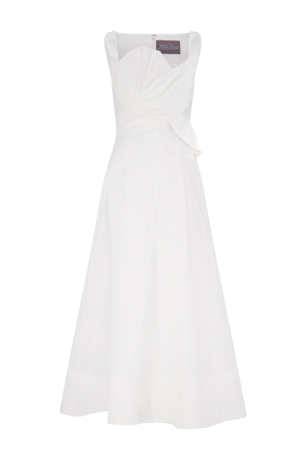 Cotton Poplin Draped Floral Dress in White