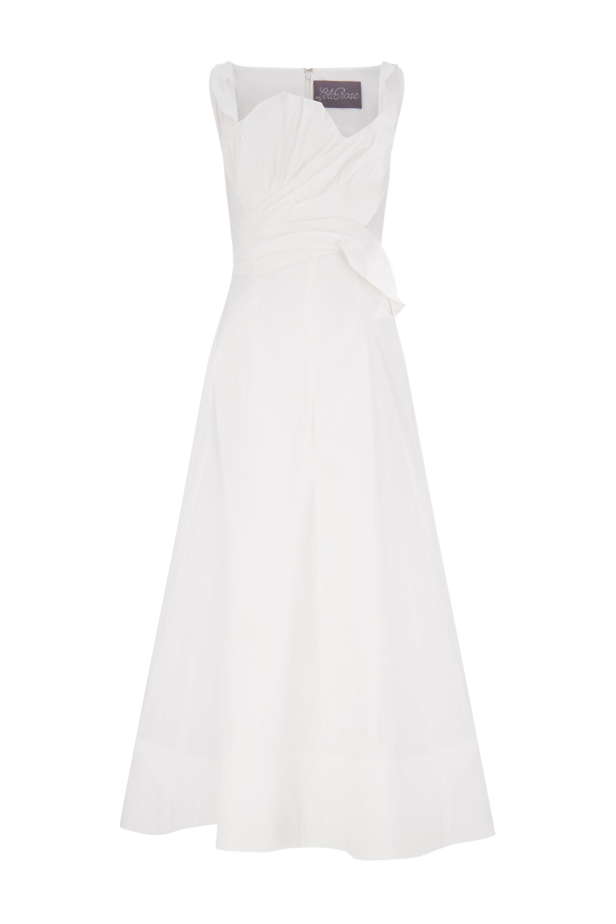 Cotton Poplin Draped Floral Dress in White