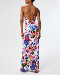 Olive Satin Dress in Floral Candy
