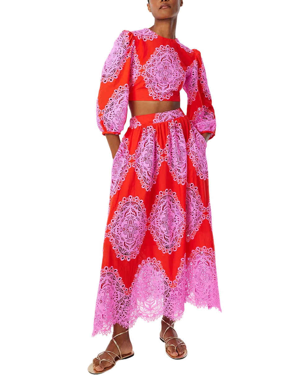 Rhea Lace Skirt in Red