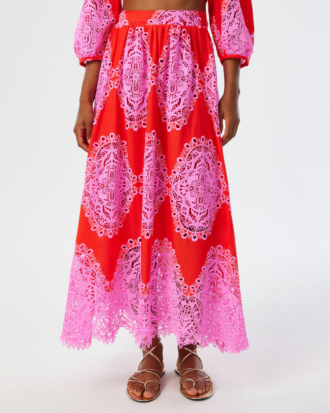 Rhea Lace Skirt in Red