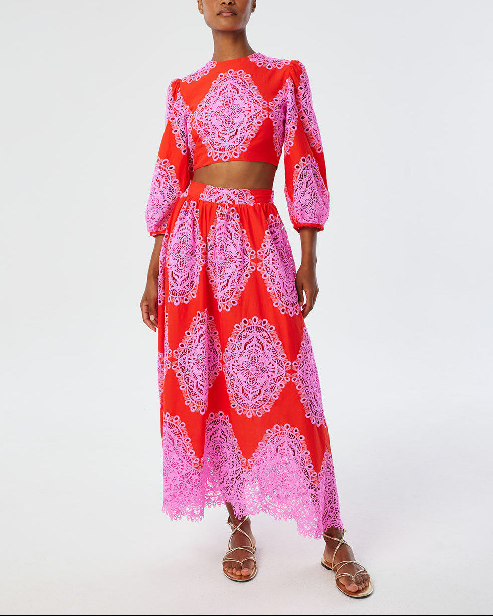 Rhea Lace Skirt in Red
