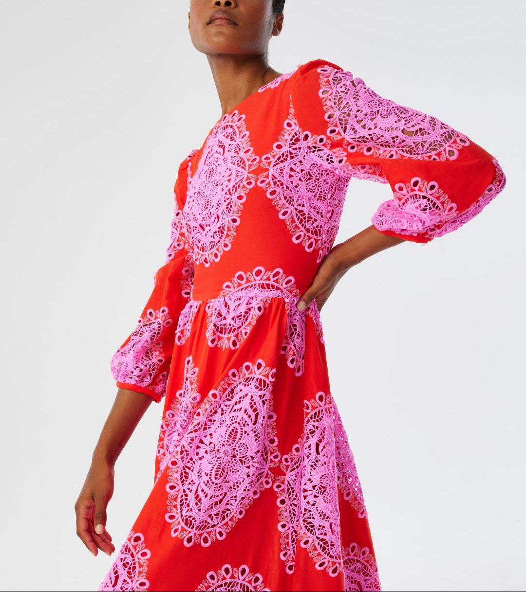 Constance Lace Dress in Red