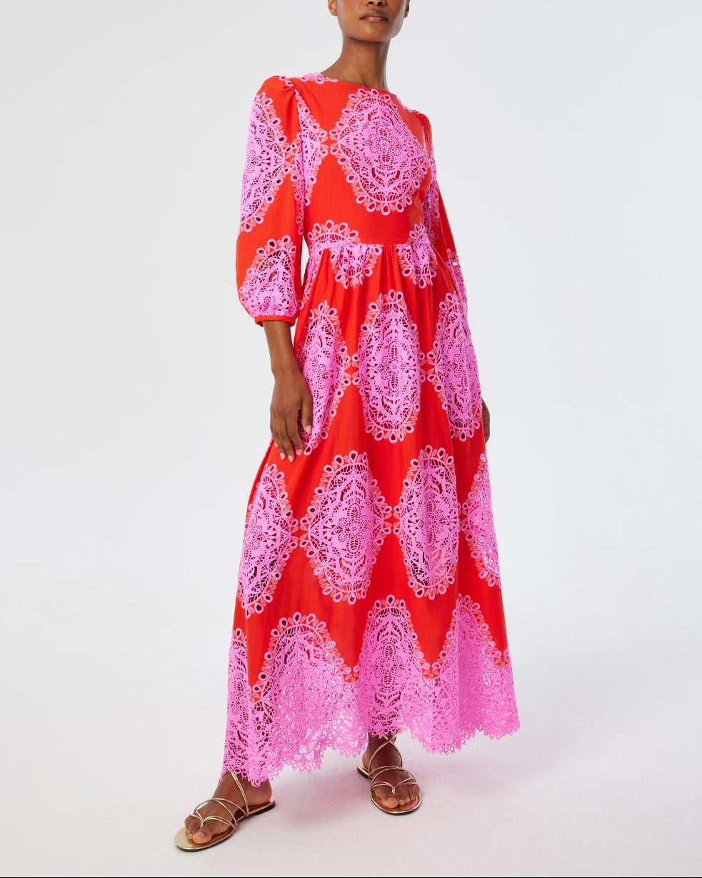 Constance Lace Dress in Red