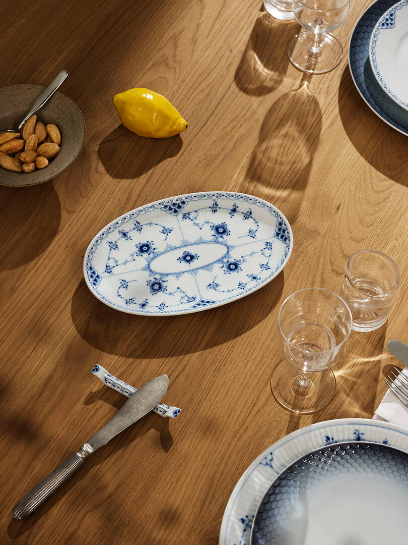 Blue Fluted Half Lace Assiette, 9.3"