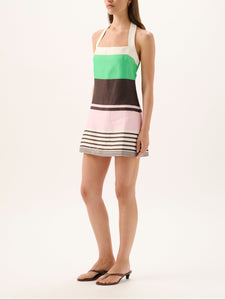 Maya Mini Halter Dress in Tango Stripe