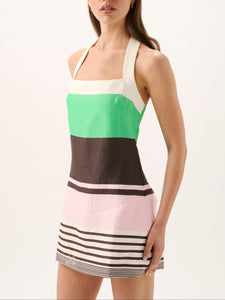 Maya Mini Halter Dress in Tango Stripe