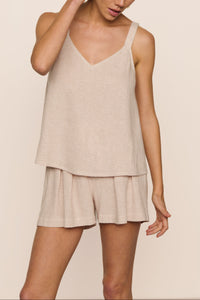 Linen Blend Relaxed Short in Gingham White/Warm Taupe