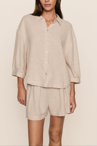 Linen Blend Relaxed Short in Gingham White/Warm Taupe