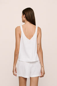 Linen Blend Relaxed Short in White