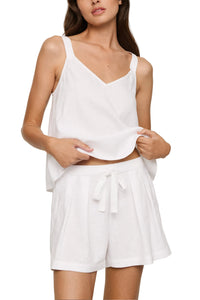 Linen Blend Relaxed Short in White