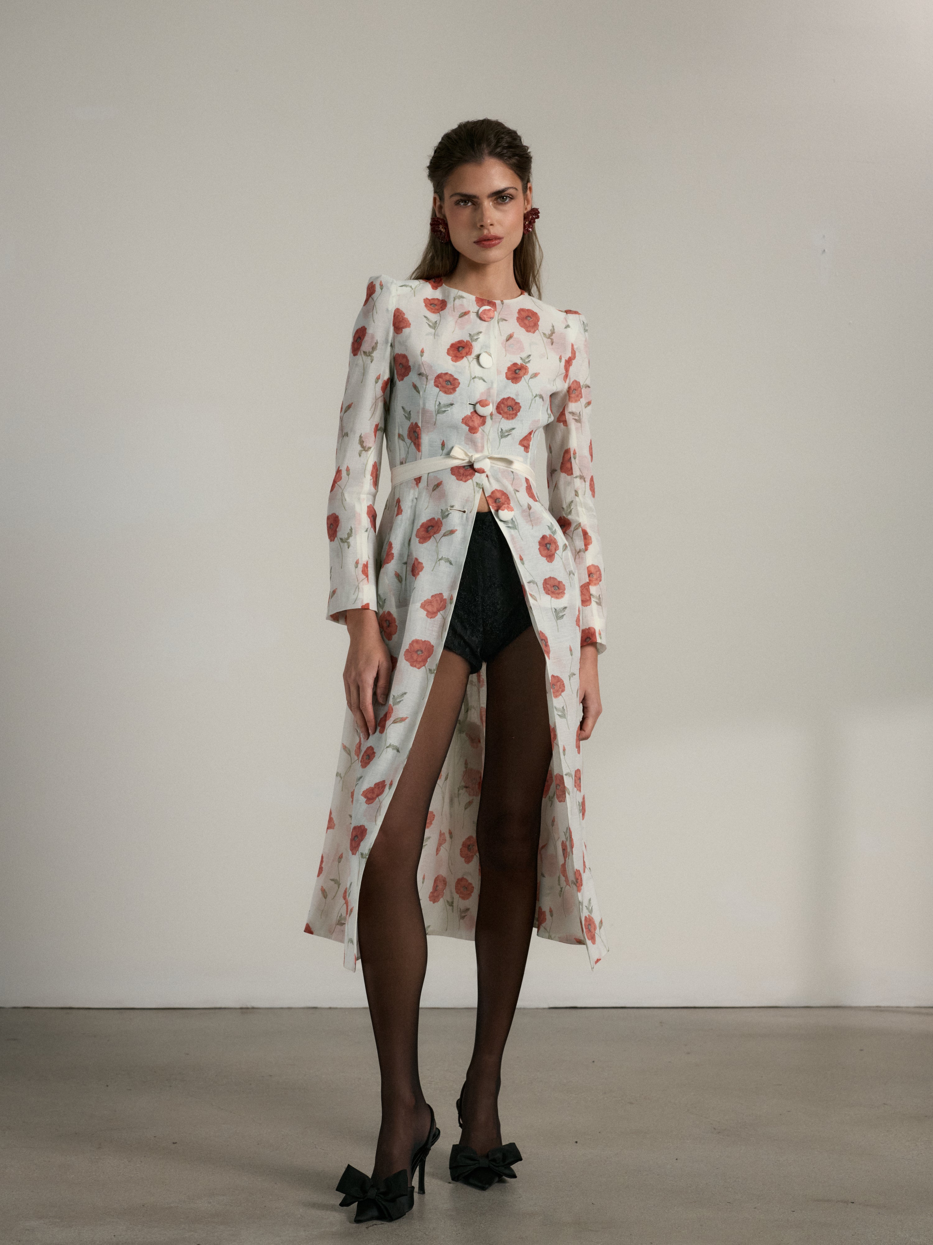 V. Chapman x Kristopher Brock Santiago Coat in Red Poppy Print
