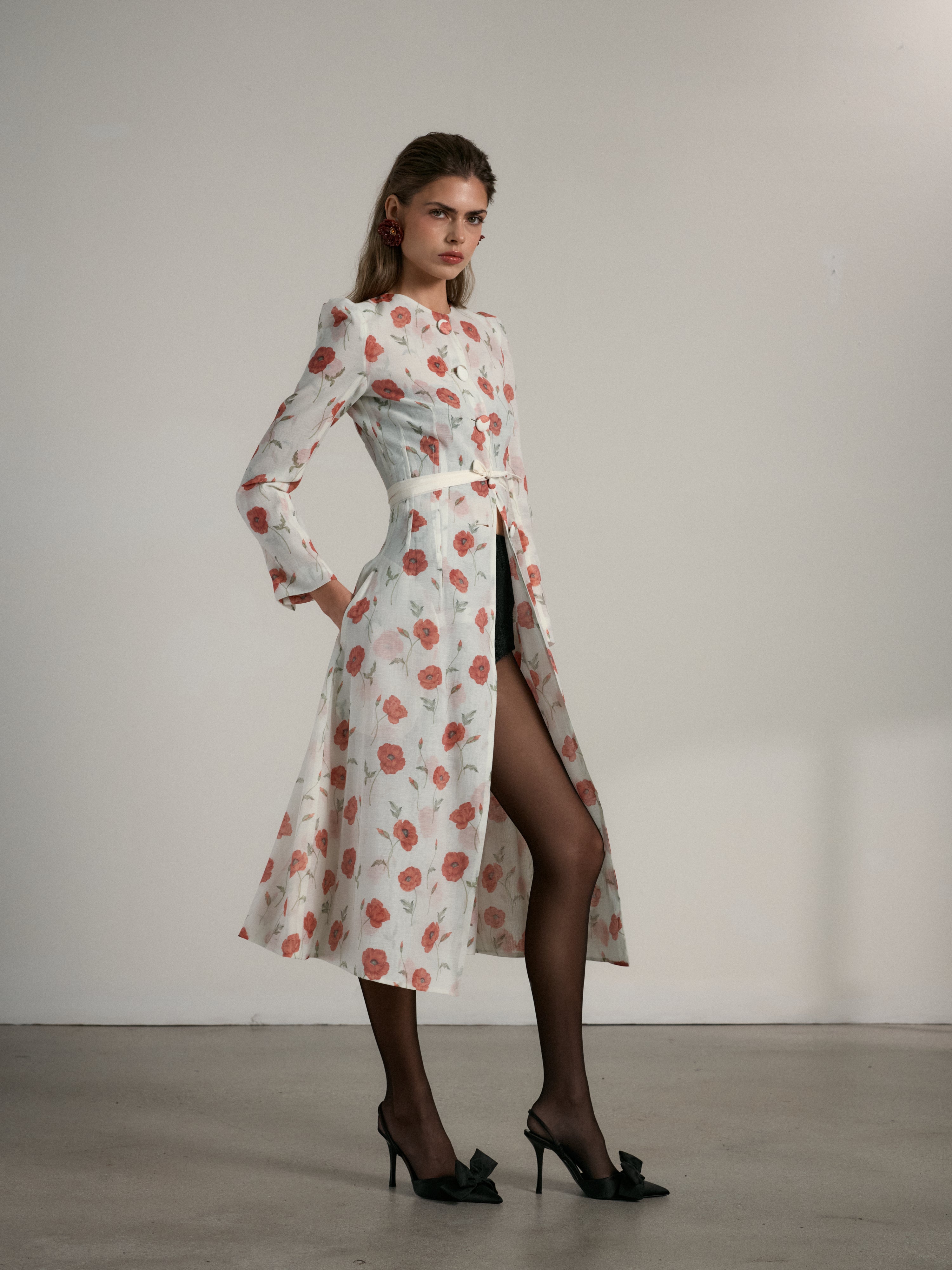 V. Chapman x Kristopher Brock Santiago Coat in Red Poppy Print