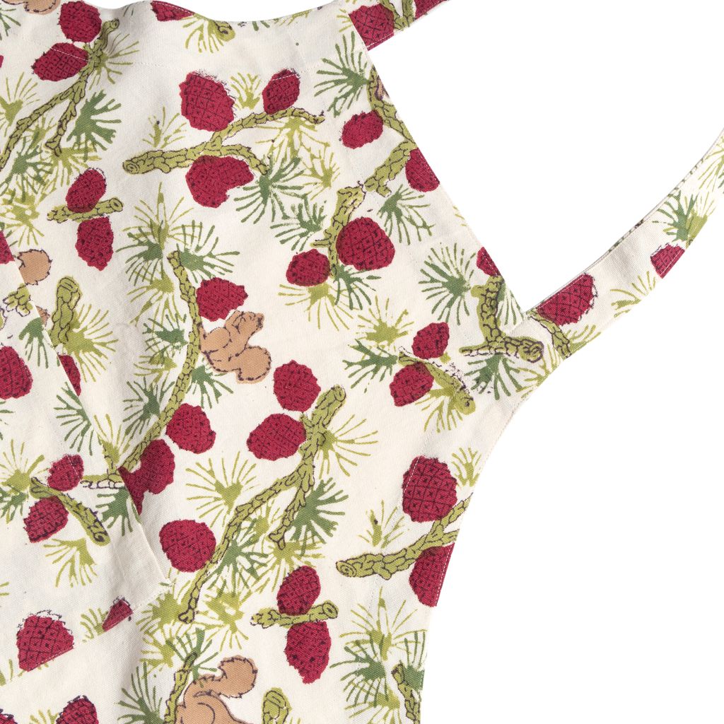 Squirrel and Pinecone Apron in Red & Brown