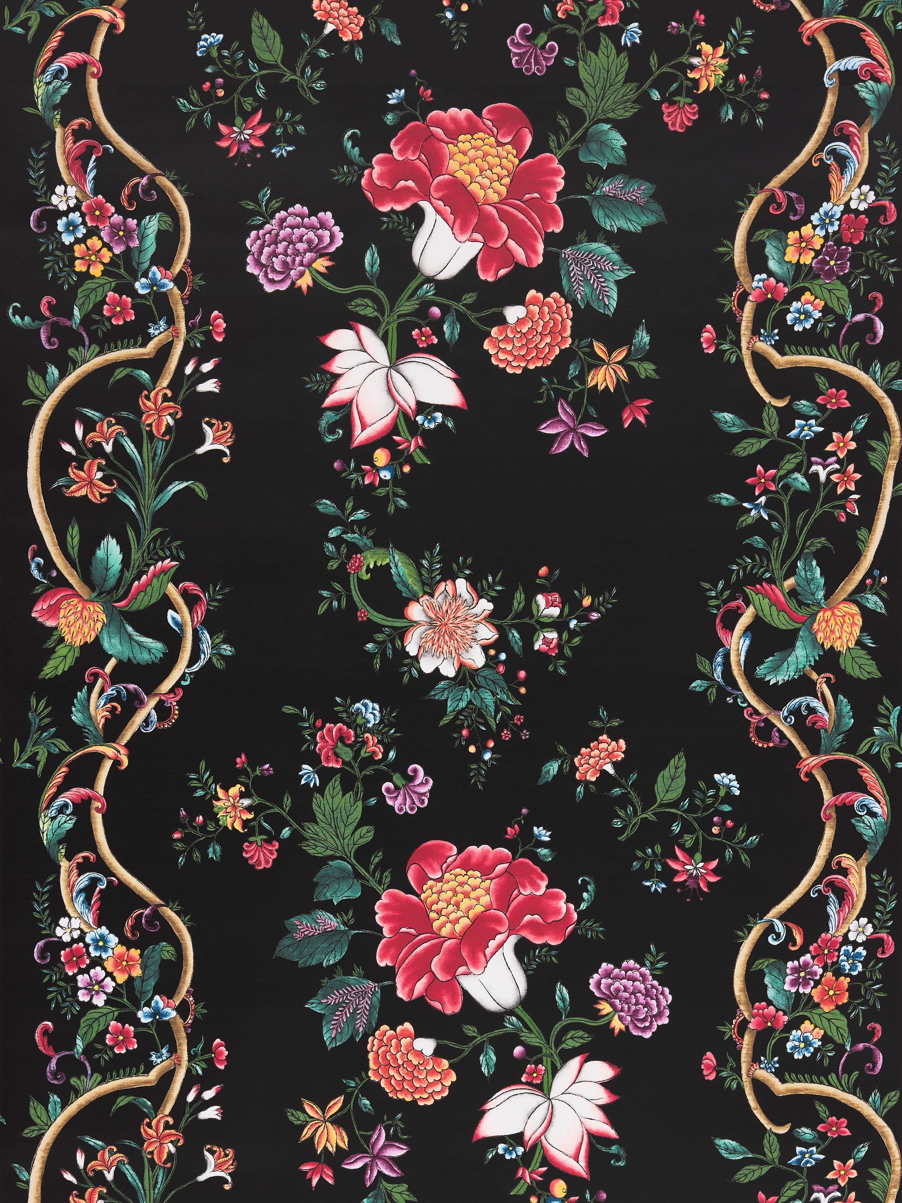 Camellia Trellis Wallcovering in Onyx Ruby