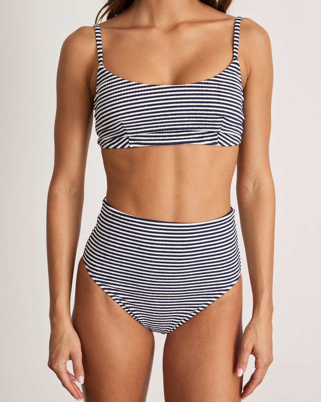 Seamless Kaia Bikini Top in Maritime Blue & Cream Multi