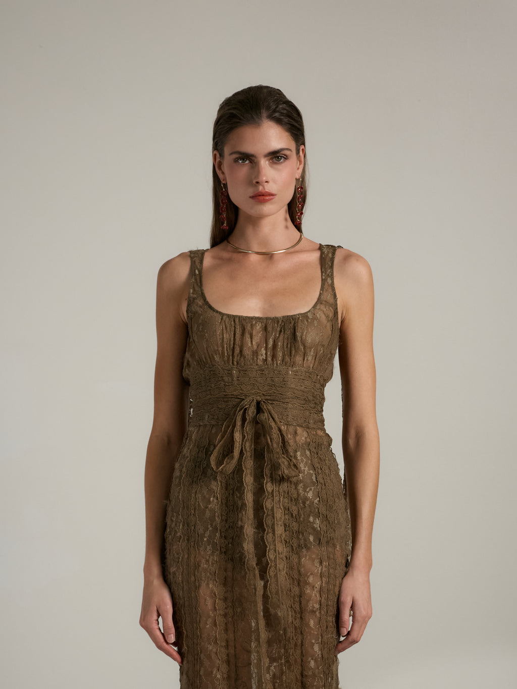 The Seville Dress in Brown Fuzzy Lace