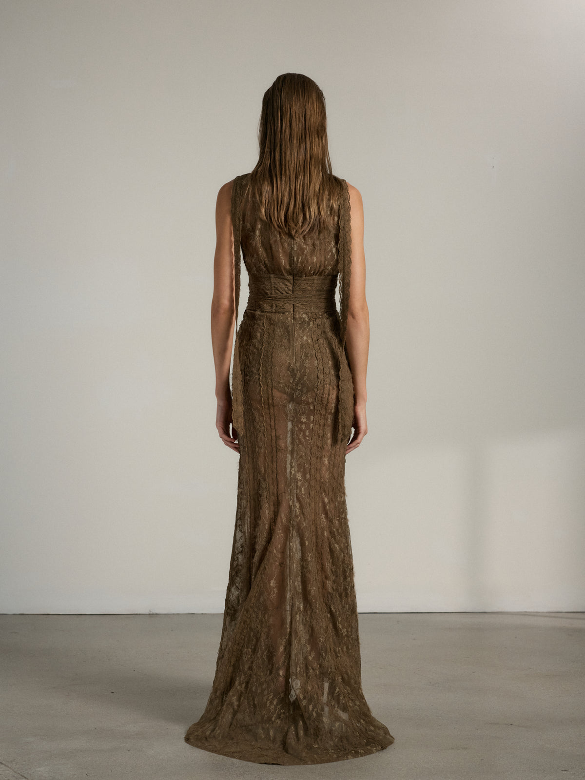 The Seville Dress in Brown Fuzzy Lace