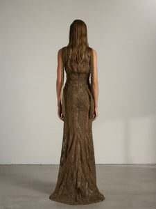 The Seville Dress in Brown Fuzzy Lace