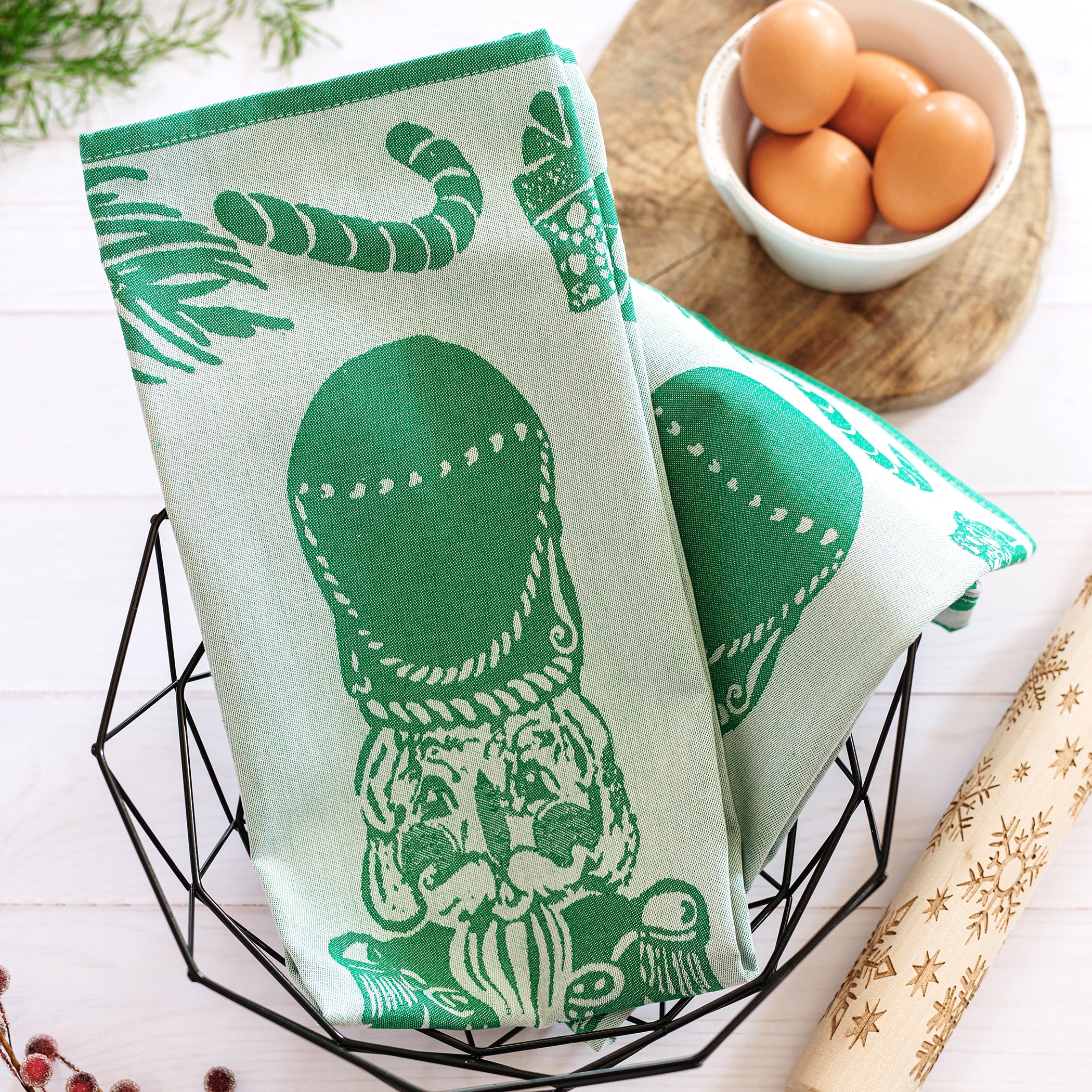 Strofinaccio Nutcracker Dish Towels in Green, Set of 2