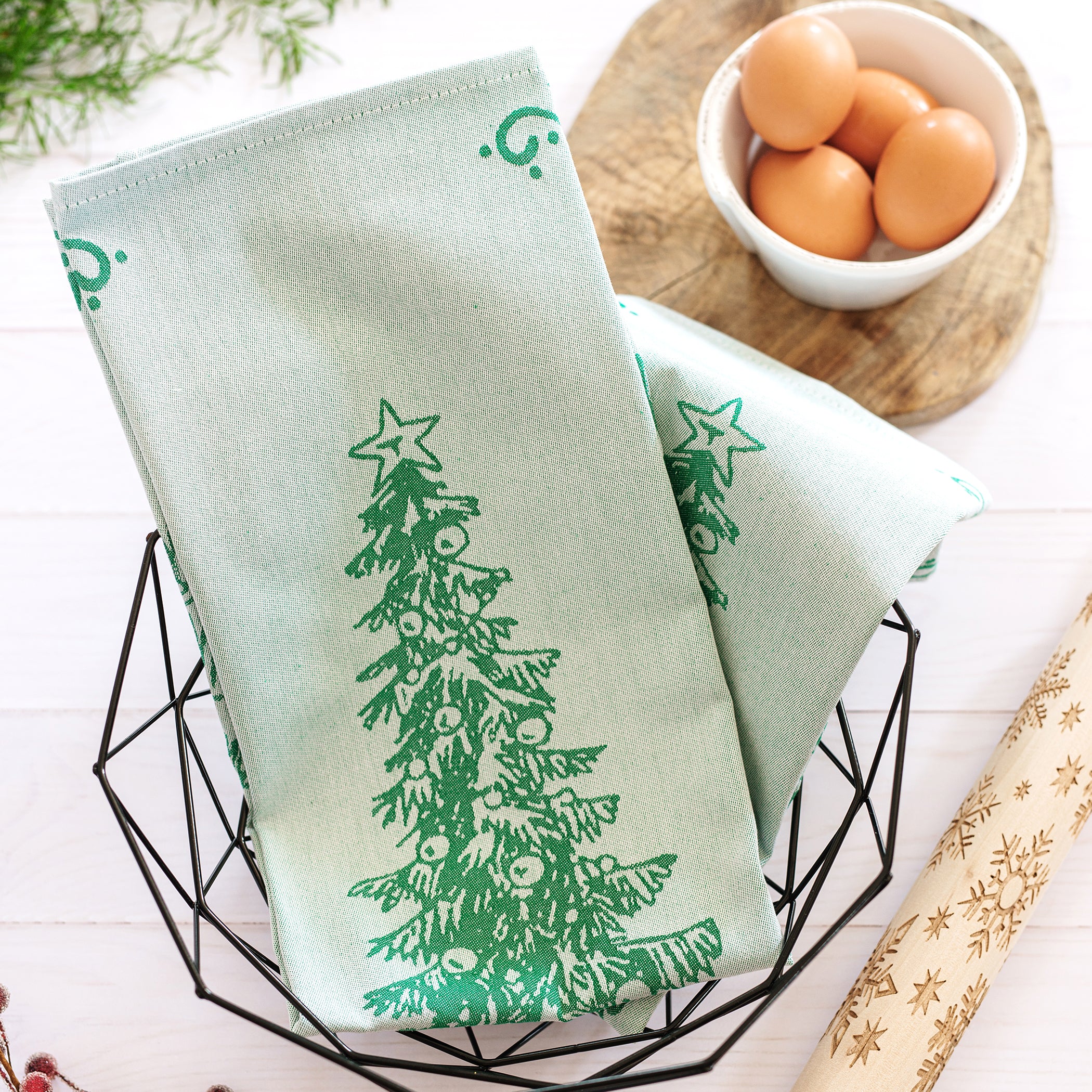 Strofinaccio Tree Dish Towels in Green, Set of 2